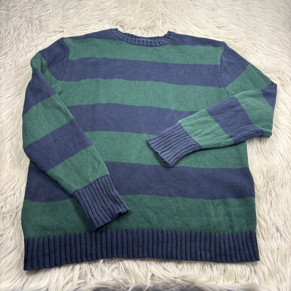 Brandy Melville Women's‎ OS Oversized Green Navy Striped Cotton Sweater Preppy